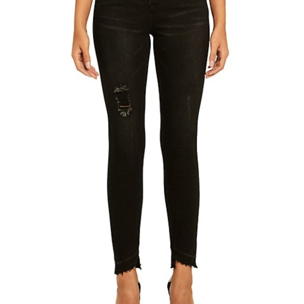 LA LA Anthony Mid Rise Whiskered Skinny Jeans